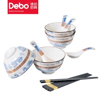 德铂（Debo）卡梅拉餐具套装 家用陶瓷碗筷子勺子套装12件套DEP-768