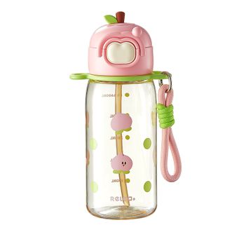 物生物  果汁派PPSU吸管杯背带款620mL 儿童学生便携水杯孕产妇吸管杯耐高温塑料杯 桃气满满粉
