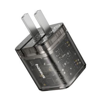 倍思(Baseus)苹果15充电器PD30W氮化镓透明充电头、折叠充电器兼容PD20W适用苹果手机全系列