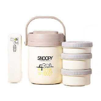 史努比（SNOOPY）  2200ml手提三层不锈钢保温桶+餐具便当盒便当饭盒餐盒HJS-8113