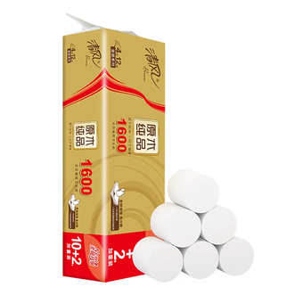 清风  原木金装无芯卷纸4层整提1.6千克高克重家用厕纸卫生纸 4层