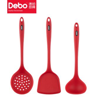 德铂（Debo）  硅胶套装锅铲漏勺三件套 炒菜铲子硅胶锅铲汤勺漏勺硅胶锅铲DEP-760（红色）