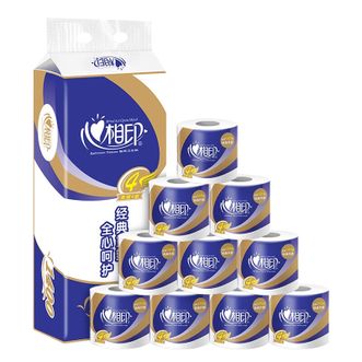 心相印  有芯卷纸  心柔系列四层加厚卫生纸  4层140克10粒装棉柔厚实不掉屑纸巾  新旧包装随机发