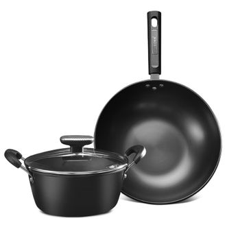 十八子作  家美手作锅具两件套  快速导热受热均匀不易生锈炒锅汤锅两件套  HM-202-2