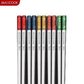 美厨（MAXCOOK）316L不锈钢筷子 加厚防烫防滑彩福筷头 分色5双套装 分类家庭筷 MCK8406
