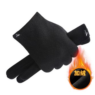 七匹狼（SEPTWOLVES）   羊毛手套 保暖骑车装备加绒防寒加厚冬季可触屏 简约款均码