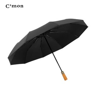 C'mon   商务伞骨金圈木质手柄黑胶全自动伞大号防晒太阳伞便携雨伞男100033216294
