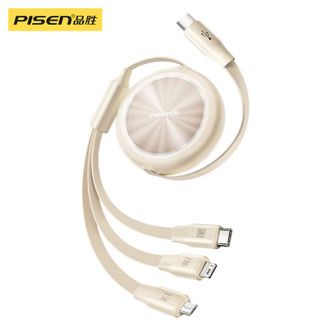 品胜(PISEN)  朝阳C口一拖三100W随意拉伸缩线1.1m(LT-AP79-1100）奶油白