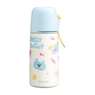 物生物  可可派保温杯 薄荷粉蓝 380ml 316L不锈钢吸管杯带盖高颜值学生儿童水杯便携 JV012446-0380-LS