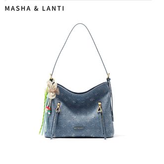 马莎兰缇/MashaLanti  女士新款牛仔托特包高级感满满大容量单肩斜挎通勤包 M220505B30357C