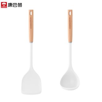 康巴赫  厨房小工具锅铲汤勺不伤锅耐高温榉木硅胶铲勺两件套