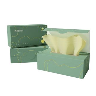无染/wuro  洗脸巾本色棉柔巾不漂白洁面巾盒抽 1层 80抽*3盒