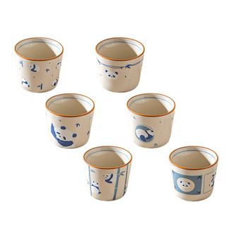 摩登主妇  mototo熊猫陶瓷小茶杯6个  约200ml 无托盘  功夫茶杯喝茶杯子水杯牛奶杯品茗杯茶具