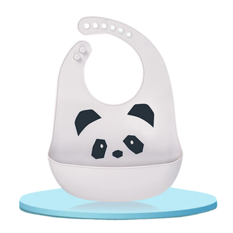 英氏（YEEHOO）  围兜婴儿宝宝吃饭围嘴儿童 硅胶防溅衣饭兜 白色熊猫