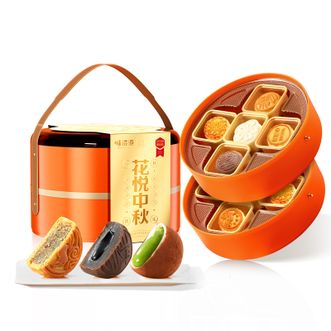 味滋源/weiziyuan  花悦中秋月饼2层提篮礼盒500g【10味10饼】