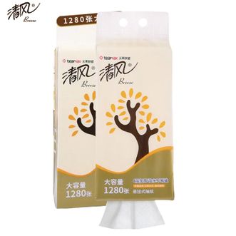 清风  纸巾抽纸4层1280张（320抽/提）挂抽*2提 细腻厚韧 大尺寸大容量挂抽底部抽纸纸巾面巾纸餐巾纸家用实惠装