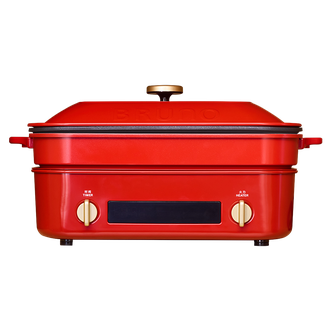 BRUNO  多功能料理锅鸳鸯火锅蒸煮炒煎涮一体机家用电烤肉锅 复古红 5L 【深锅+平面盘】