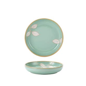 玉泉  绿槿系列餐具汤盘  8英寸 圆形 口径约20.5cm  家用简约中式盘碗碟绿色小清新创意陶瓷餐具用品