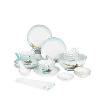 Debo  德铂绿水青山餐具套装陶瓷碟碗勺盘32件套