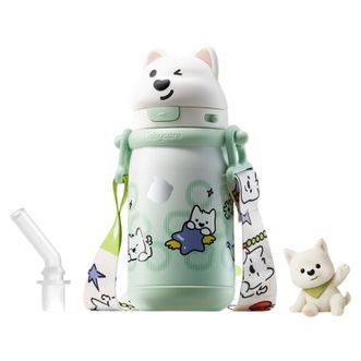 Bc Babycare  儿童保温杯宝宝婴幼儿吸管直饮6个月以上家用水杯不锈钢【背带款螺旋藻绿-带成长吸嘴 450ml】