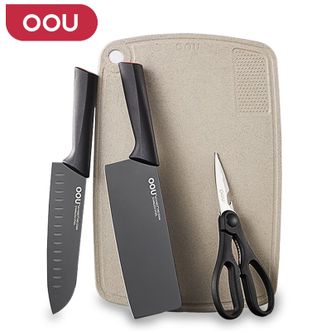 OOU  家用厨房刀具套装不锈钢菜刀厨房剪菜板鹤系列组合四件套UC4178