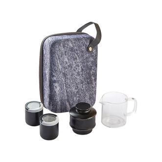 多样屋（TAYOHYA）  旅行茶具一壶三杯户外便携功夫茶具套装车载简易陶瓷泡茶杯 自动冲茶器礼盒（双杯罐）－亚黑TA040301038ZZ/XJR
