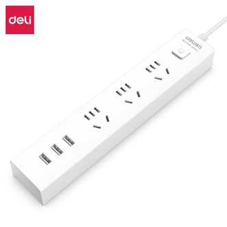 得力/deli  USB智能插座/插线板/接线板3USB接口+3孔 总控1.8米18288