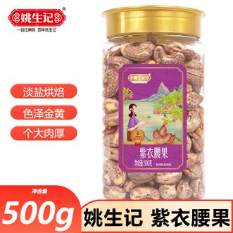 姚生记  紫衣腰果500克罐装 精选优质紫衣腰果 每日坚果炒货 学生儿童健康零食干果 办公室休闲零食