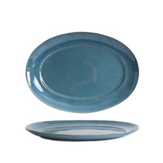 玉泉  厨房鱼盘14.5英寸  约39.5*28*2.5cm 孔雀蓝 椭圆形  家用陶瓷炻器鱼碟蒸鱼盘子菜盘创意韩式大号鱼盘子碗盘碟沙拉盘汤盘浅盘平盘