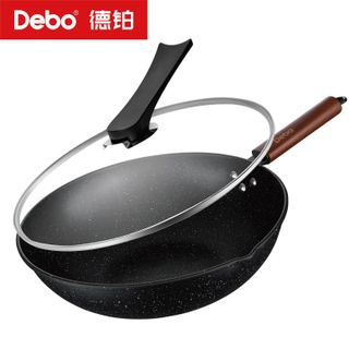 Debo  希伯来复底带可立盖炒锅不粘锅麦饭石色涂层锅铁锅32cm DEP-DS183-6（加厚复底可立盖  ）