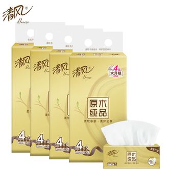清风  原木金装抽纸家用抽纸无香餐巾纸16包*90抽4层 新旧包装随机发