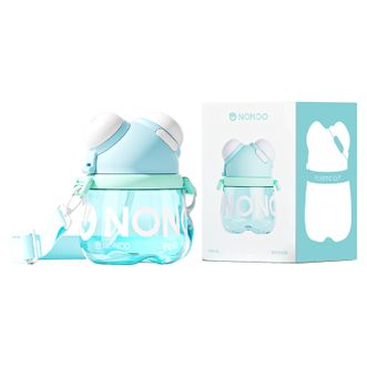 NONOO  熊熊双饮杯吸管杯大容量双饮儿童tritan防摔塑料水杯900ml 海盐薄荷