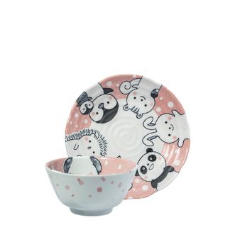 美浓烧（Mino Yaki）  日本进口陶瓷餐具套装碗盘组合创意卡通釉下彩童趣波尔盘粉2件套