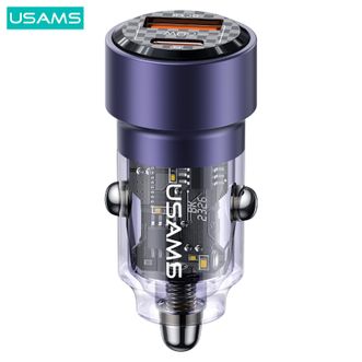 优胜仕(USAMS)PD60W一拖二车载充电器、Type-C+USB双口车充、兼容PD30W苹果15华为荣耀手机笔记本平板
