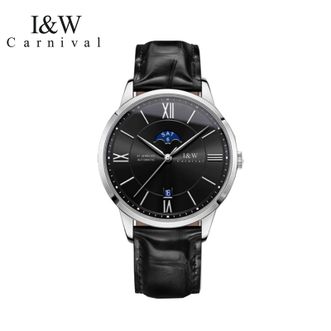 I&W CARNIVAL HWGUOJI  男士手表 全自动机械表 瑞士手表 腕表（ 银黑色 黑皮带）