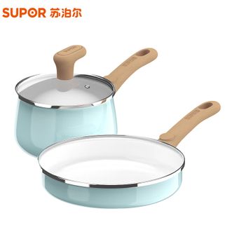 苏泊尔（SUPOR）  悦享轻珐琅两件套 煎锅奶锅家用厨房锅具组合套装煎炒锅煮面锅宝宝辅食锅