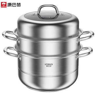 康巴赫  欧式不锈钢三层蒸锅28cm 不锈钢 大容量 加厚蒸锅 家用锅 电磁炉燃气通用 KBH28TB1