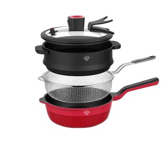 马克西姆  MAXIM’S DE PARIS不粘锅炒锅家用电磁炉炒菜平底不沾多功能锅+网篮+蒸格厨房好物 (熔射底)+网篮+蒸格 24cm