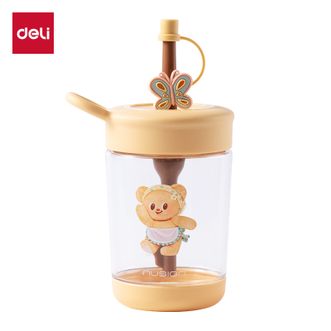 得力/deli  黄油小熊可搅拌儿童吸管杯 NS860-B黄油色