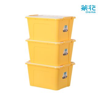 茶花  58L 悦巧收纳箱 三个装 塑料衣物收纳箱棉被整理箱 58L 黄色 3个装 带轮 990138 28100*3只
