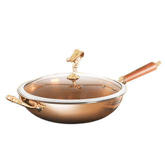 德博莱  劳斯莱斯三层钢炒锅304食品级不锈钢家用三层钢炒锅32cm 金色 DBL-603