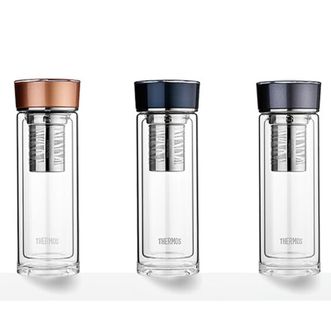膳魔师（THERMOS）双层玻璃杯400毫升男女士茶水分离水杯泡茶杯带茶漏TCGE-400D