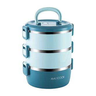 美厨（MAXCOOK）  304不锈钢圆形三层饭盒  MCFT568/629  北欧蓝 樱花粉  配餐具学生便当盒