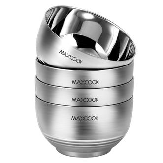 美厨（MAXCOOK）304不锈钢碗四只装13CM汤碗双层隔热餐具面碗4只装MCWA702