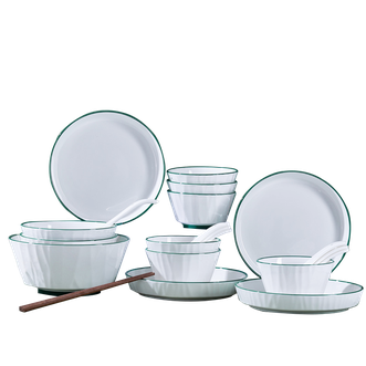 爱依瑞斯.ARIS  浮雕釉下绿中式简约26头陶瓷餐具AS-D2631H