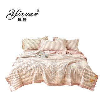 逸轩/yixuan  色织提花阳离子公主条蚕蛹蛋白夏被 良品条纹-豆沙 单件夏被