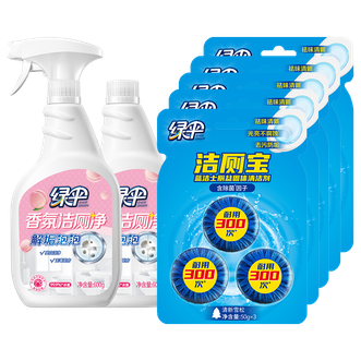 绿伞  厕所清洁套装香氛洁厕剂600g×2瓶+洁厕块5卡  包邮