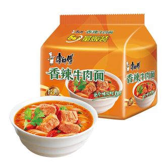 康师傅  经典香辣牛肉面104g*5袋泡面袋装劲道爽口方便面