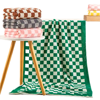 三利  棋盘格浴巾 2024新款 72*140cm  380克单条装