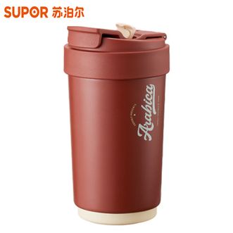 苏泊尔（SUPOR）  晶瓷一盖双饮保温杯 不锈钢内胆吸管杯 便携恒温泡茶咖啡杯子 摩登红450ml